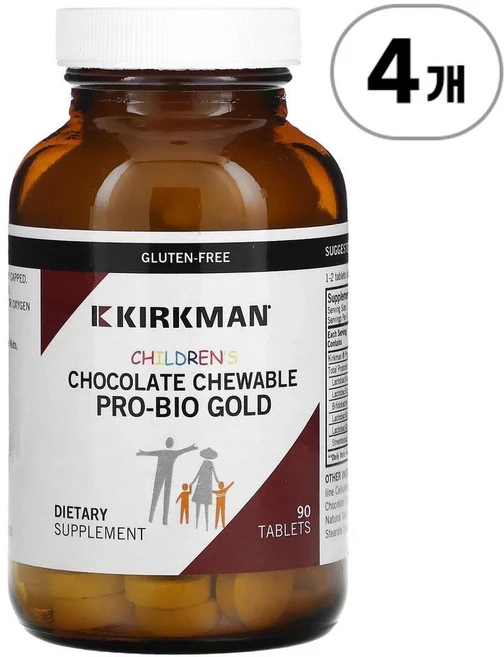 커크만랩스 칠드런즈 츄어블 프로-바이오 골드 초코렛 Kirkman Labs Children's Chewable Pro-Bio Gold Chocolate 90정, 4개 - 쿠팡
