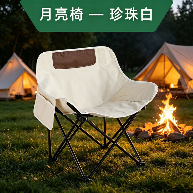 户外加高折叠月亮椅 多档可调节躺椅 露营钓鱼沙滩野餐便携椅, 1件, 豪华【加粗加厚】珍珠白500斤承重送收纳袋