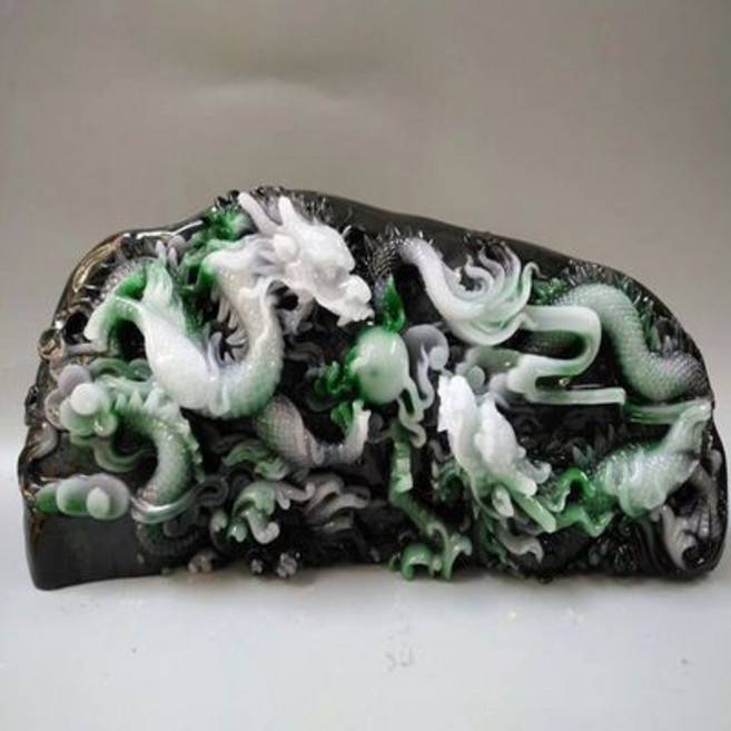 天然原石獨山玉擺件二龍戲珠芙蓉石壽山石石雕家居裝飾, 精美奇石天然原石獨山玉擺件二龍戲珠芙蓉石