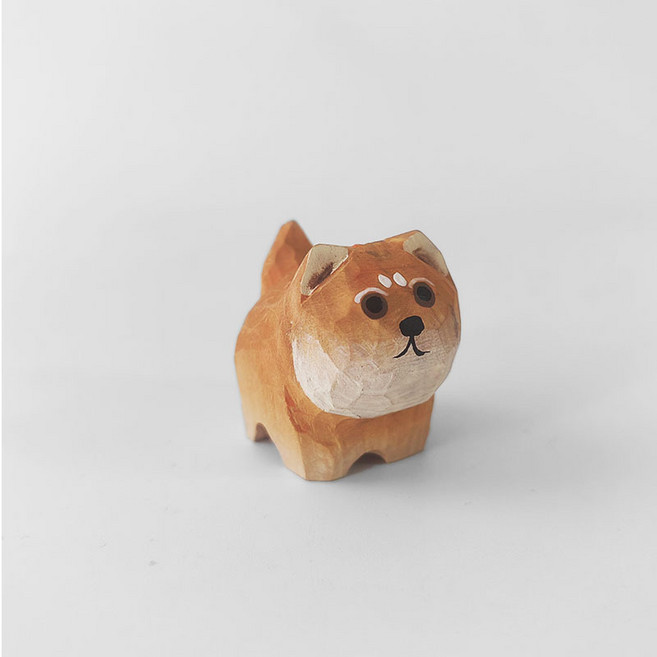 手工木雕貓咪 桌面擺件, 小站柴犬橘色