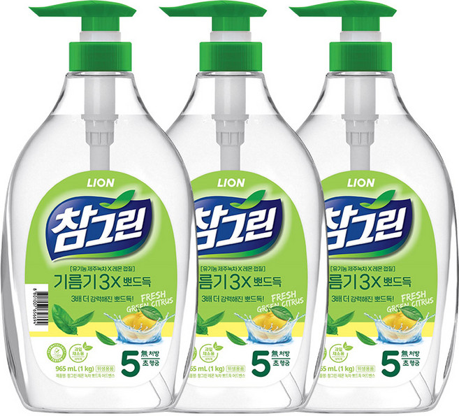 참그린 녹차 뽀드득 주방세제, 1kg, 3개