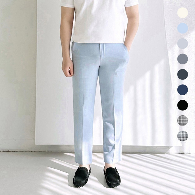 레브클래식 남자 봄 여름 슬랙스 정장 바지 남성 린넨터치 밴딩 스판 슬랙스 빅사이즈 긴 기지