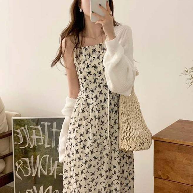 어반룩북 프렌티 슬림 레이지 스타일 플로럴 하퍼 드레스