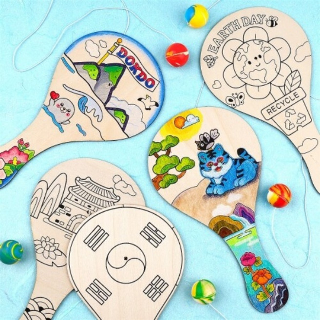 우드 라켓 공놀이 죽방울놀이 신체놀이 전래전통놀이 명절놀이 미술재료 누리놀이 수업교구 전통놀이 만들기, 1개, 우드 공놀이diy-전통 문화재