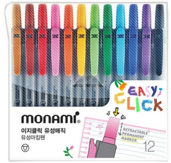 모나미 이지클릭 유성매직 12종 세트, 12색, 3개