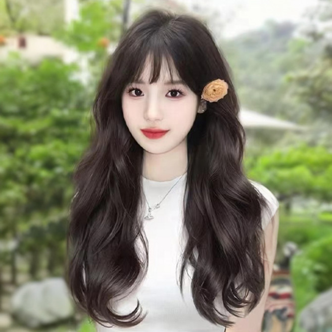 G-Stuff 여성 60cm 긴머리 볼륨 웨이브 통가발, 1개, 모카블랙 앞머리 웨이브