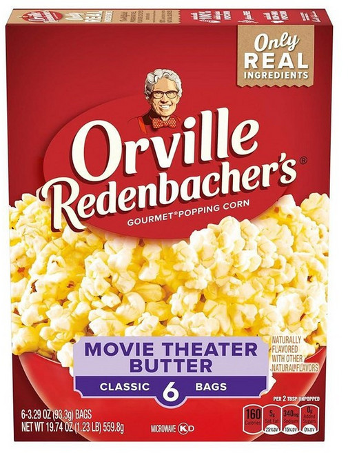 Orville Redenbacher's 영화관 버터 맛 전자레인지 팝콘 글루텐 프리 팝콘 백 6개(박스 6개), 93.3g, 1