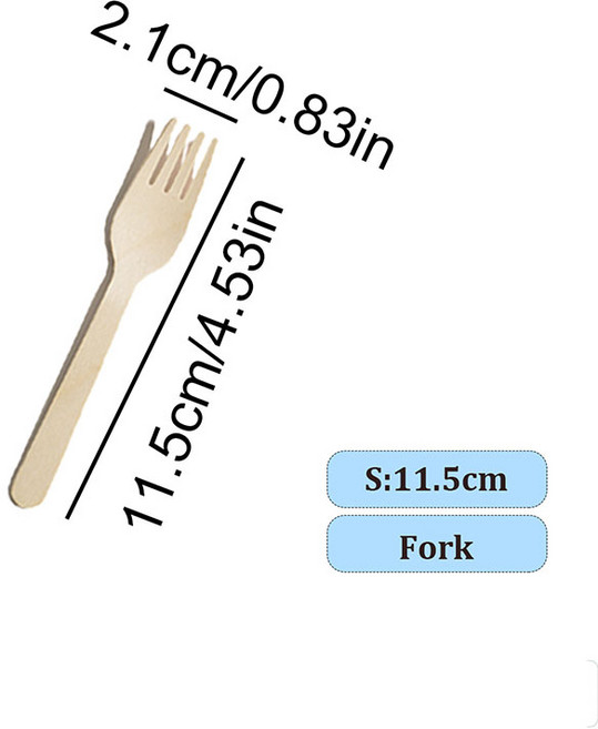 호환 100Pcs 나무 서양 디저트 특종 결혼식 작은 일회용 숟가락 미니 아이스크림 파티 식기 주방 안전, 07 11.5cm wooden fork, 1개