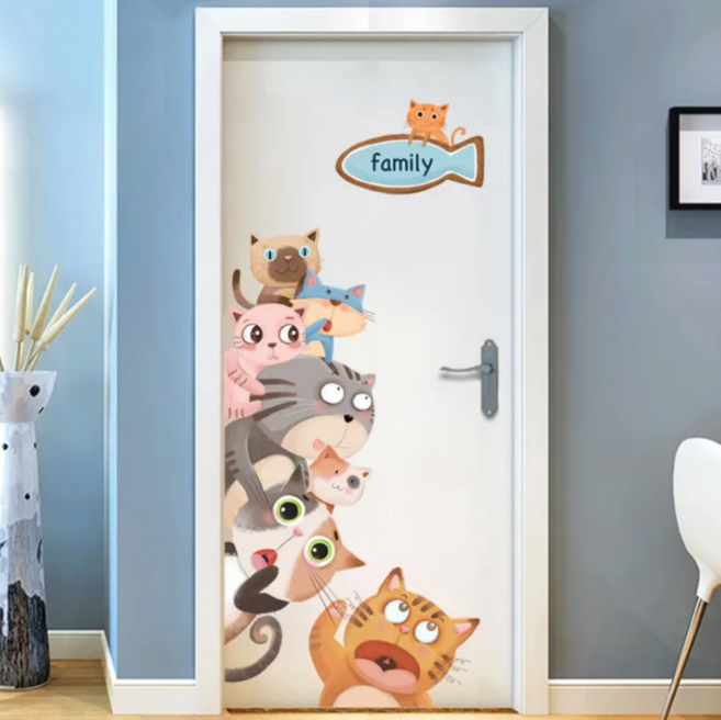 닉스 데코 벽면 인테리어 포인트 캐릭터 동물 방 꾸미기 스티커, 고양이가족