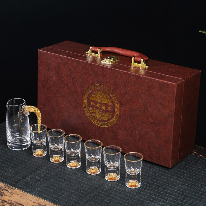 고량주잔 술 수정방 술잔세트 스트레이트 순홍색 다이아 연태주 술수정방 고량주, 금박12지신 주기 소세트, 1개