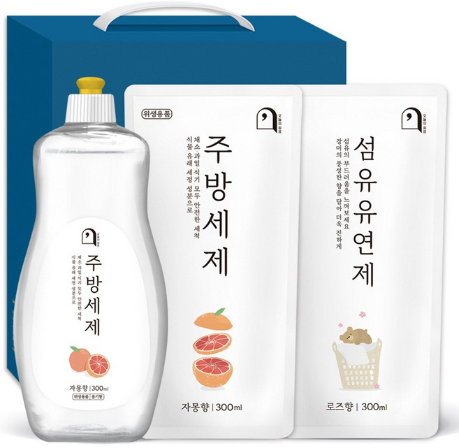 오늘의쉼표 세제 선물세트 답례품 자몽 46호 (주방세제 용기 + 리필 + 섬유유연제), 1개