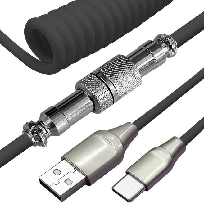 고속 USB A to C타입 키보드 스프링 항공 케이블 듀얼톤, 1개, 3m, 블랙