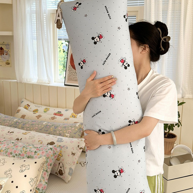 안고자는 긴베개 등받이 쿠션, 40x90cm 베개 커버 [베개 심 없음], 블루 미키