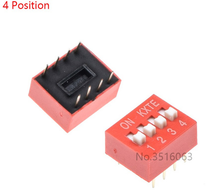 10PCS 빨간색 10 54MM 위치 DIP ROW DOULE 12 PITCH 비트 슬라이드 스위치 토글, 4 Position