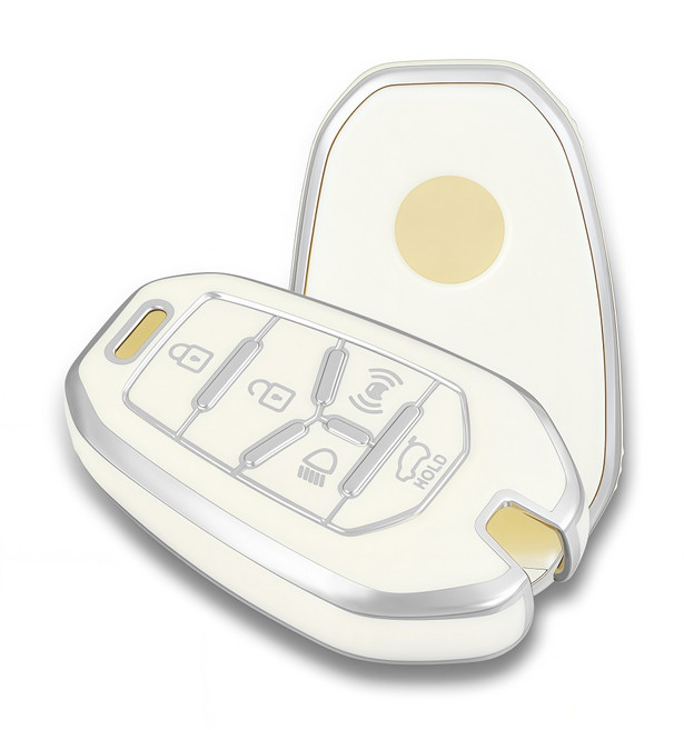 OFFCURVE KGM 쌍용 호환 Edgeline 5버튼 TPU 스마트 키케이스 (렉스턴 티볼리 코란도), 화이트 실버