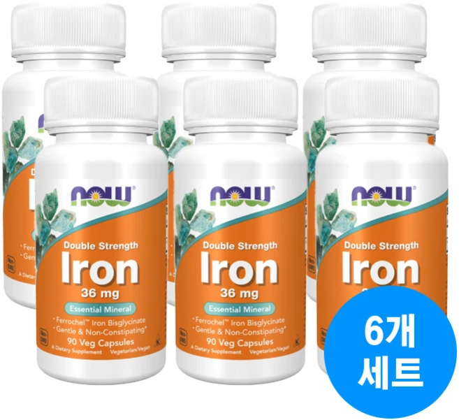 나우푸드 더블 스트렝스 철분 36mg 90캡슐 6통, 90정, 6개 - 쿠팡