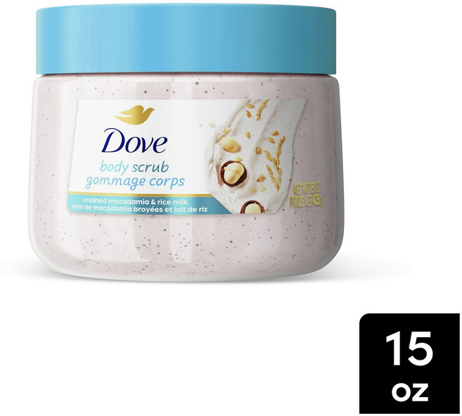 도브 각질제거 바디스크럽 포 우먼 마카다미아 라이스 밀크, 425g, 1개