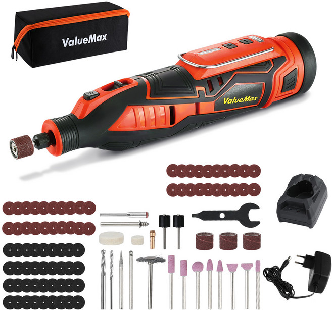 ValueMax 12V 충전 무선 전동 휴대용 소형 다기능 광택기 옥 연삭기 도구 충전식 연마기 그라인딩 로타리툴 펜 가정용 미니 드릴 그라인더 조각기 액세서리 101종 포함, 1개