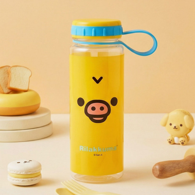 리락쿠마 페이스 보틀 물통 500ml 손잡이 뚜껑 분실방지 19x6cm 코리락쿠마, 옐로우