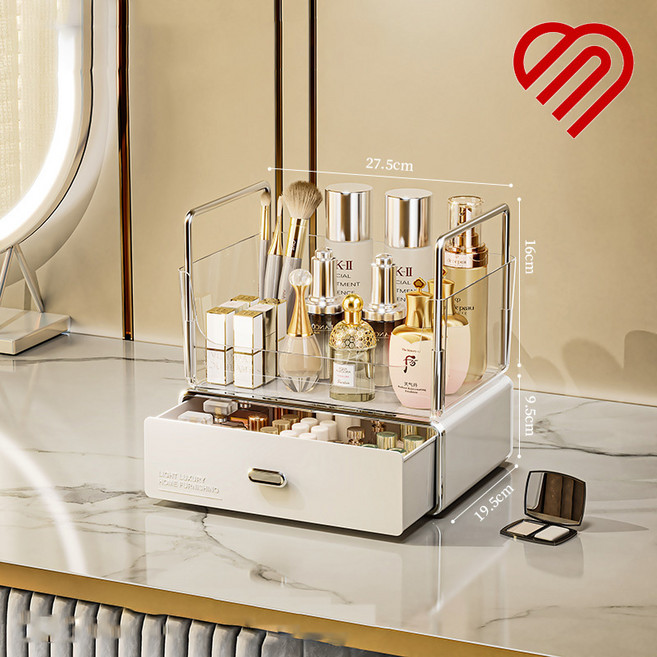호프너 3단 화장품 정리함 대용량 먼지차단 뚜껑형 화장대 수납함, 화이트, 1개