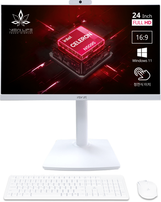 뷰라이프 24형 고급형 웹캠 일체형PC N5095 윈도우11포함 무선키보드마우스 마우스패드 증정, 정전식 터치 추가, 128GB, 8GB, 화이트, AP-T238C-N5, WIN11 Pro