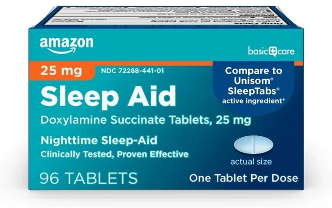 Amazon Basic Care 수면 보조 독실라민 숙신산 정제 25mg 96개입(미국직송 관부가세포함), One／96 Count Pack of 1, 96정, 1개 - 쿠팡