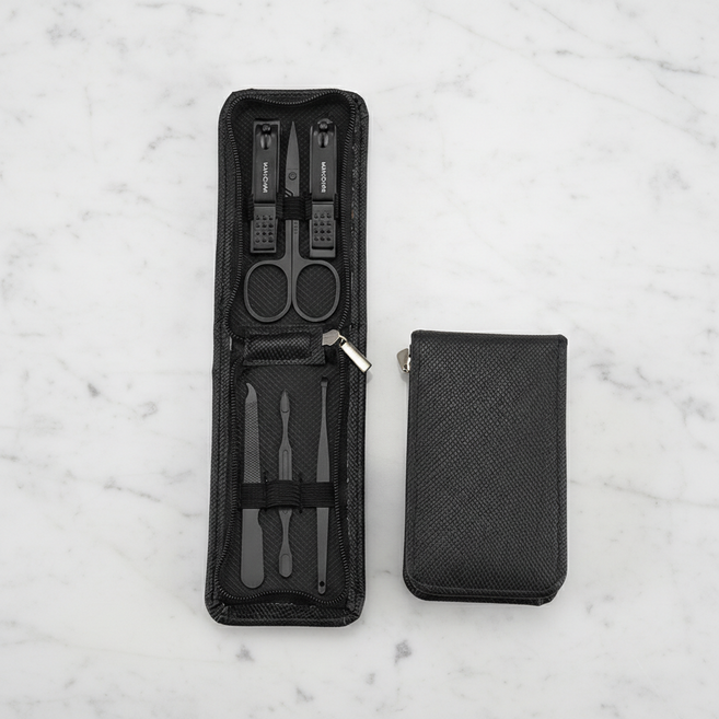 굿즈핸즈 맨케어 가정용 손톱깎이 6종 휴대용 케이스 매니큐어 세트, 1개, 블랙