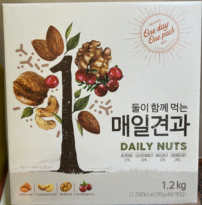 대봉식품 둘이 함께 먹는 매일 견과, 20g, 60개