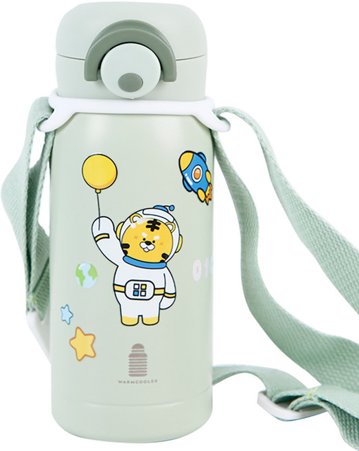 웜쿨러 원터치 보온 보냉 텀블러(스티커+스트랩세트), 03그린텀블러+스트랩1개+스티커4종, 1세트, 350ml