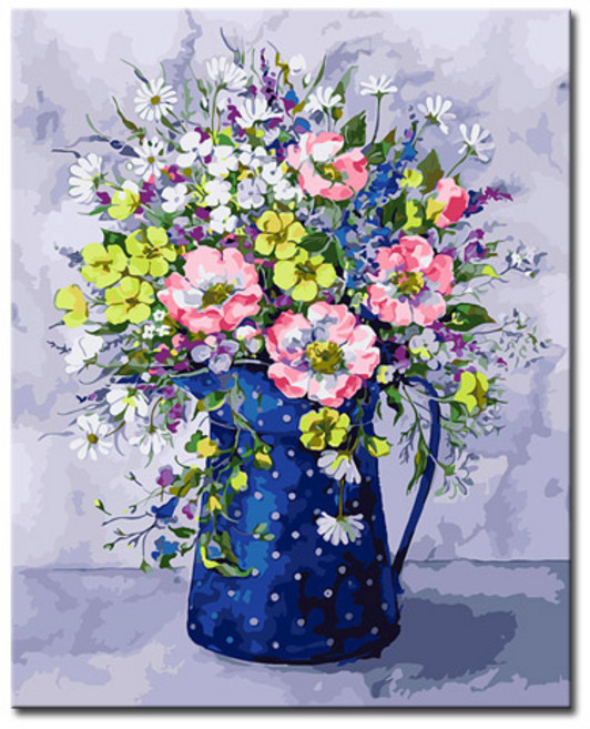 DIY캔버스페인팅 명화그리기 액자 그림 세트 유화 - 정물 40x50, S77_파란꽃병, 1개