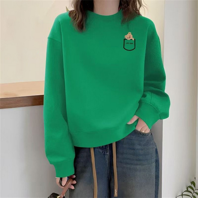 Vezri 여성 가을 겨울 패션 캐주얼 맨투맨 긴팔 루즈핏 티셔츠