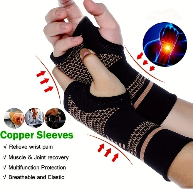 쿠쿠스토어 새로운 1Pcs 구리 섬유 Bracer 손목 탄성 스포츠 붕대 팔찌 핸드 체육관 지원 받침대 랩 테니스, 02 1PC, 02 L, 1개