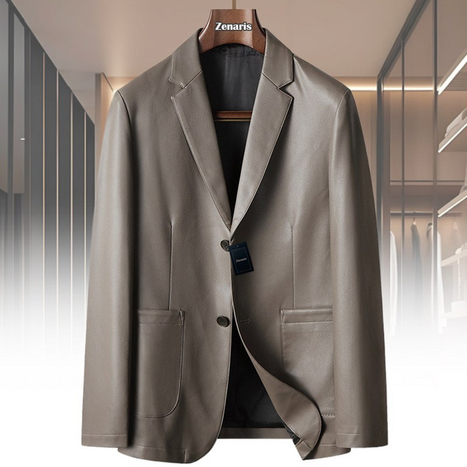 Zenaris 남성 블레이저 카라넥 가죽자켓 비즈니스 블루종 아우터 캐주얼 PU가죽 재킷 세미정장 상의