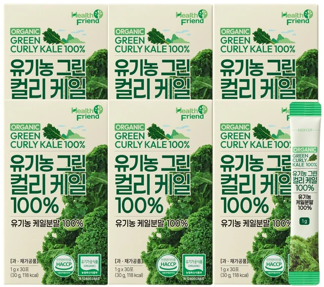 헬스프랜드 유기농 그린 컬리케일 100% 30포 동결건조 곱슬케일 분말, 6개, 30회분 - 쿠팡
