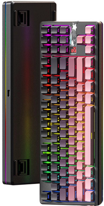 [스마트박스]AULA 독거미 F87Pro V2 기계식키보드 무선 커스텀 3모드 블루투스 컴퓨터 게이밍 전용 측면각인, 해당축, 대종사 버전-블랙핑크