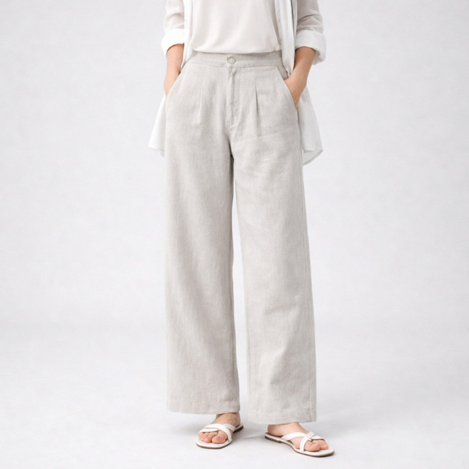 여성 린넨 와이드 바지 하이웨스트 뒷밴딩 슬랙스 팬츠 일자 통바지 여름 데일리 시원한 정장바지