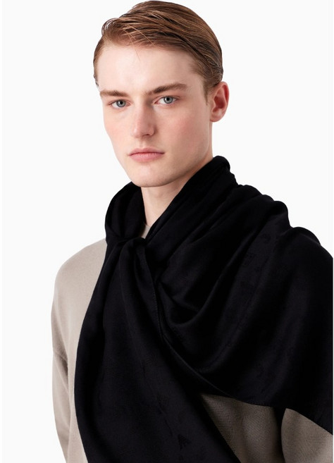 EMPORIO ARMANI Viscose and modal blend scarf with all-over jacquard eagles 6252603F363100020 Black
