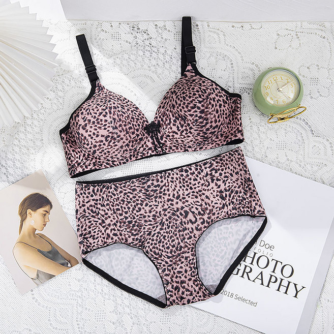 여성 속옷 세트 빅사이즈 레오파드 브라렛 볼륨업 노와이어 브라 여자 브라 팬티 세트 CJJ