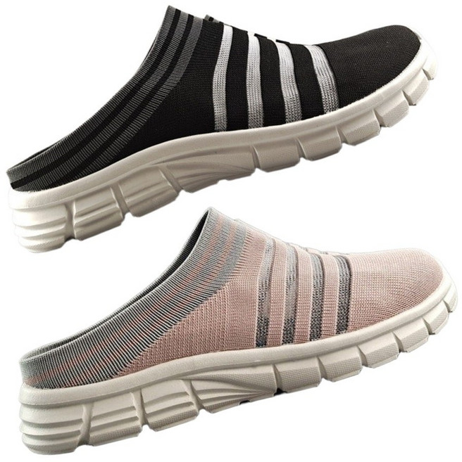 끈없는 운동화 슬리퍼 여성 뮬 슬립온 니트 연분홍 뒤꿈치없는 운동화 260