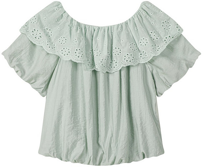 여성 펀칭카라 밴딩넥 반팔 블라우스