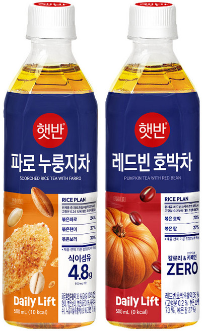 햇반 파로누룽지차500ml + 햇반 레드빈호박차500ml, 12세트, 1L