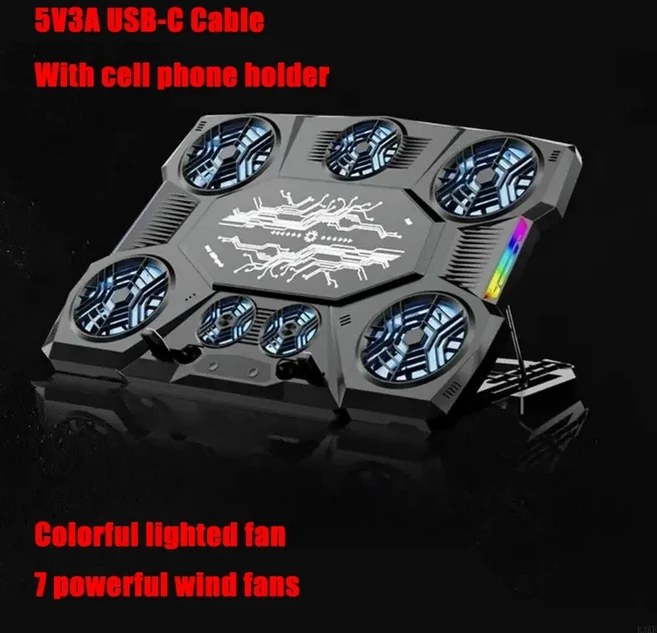 호환 게임용 노트북 냉각 패드 5 위치 접이식 LED 스크린 노트북 쿨러 스탠드(12.1인치 - 21인치 노트북용, 01  Semiconductor