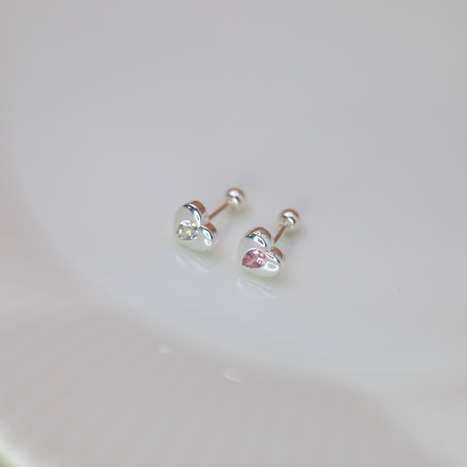 [프린세스&블루밍] "925 SILVER" #신년할인!# 925실버 큐빅 박힌 하트 피어싱