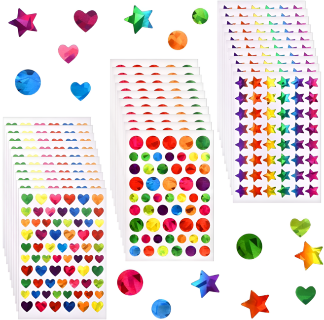 가온루트 원형 별 하트 홀로그램 스티커 1710개 3종, 혼합, 1세트