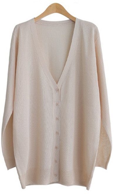 제니트 여성 루즈핏 브이넥 베이직 버튼 니트 롱 가디건 여름 풀문롱가디건