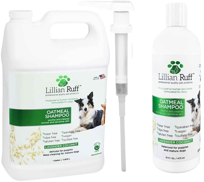 알로에와 보습 에센셜 오일로 건조한 피부와 가려움 완화를 위한 릴리안 러프 진정 오트밀 펫 샴푸 - 수분 보충 및 탈취 정상/민감한 피부를 눈물 없는 반려견 (16온스), 4 Oatmeal Shampoo Gallon with, 1개
