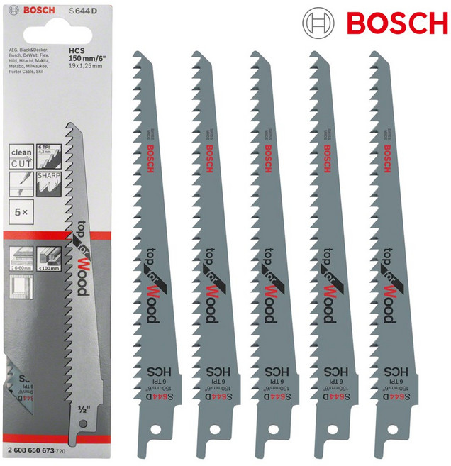 보쉬 컷소날 S644D 150mm 1팩 5개 목재 합판 컷쏘, 1개