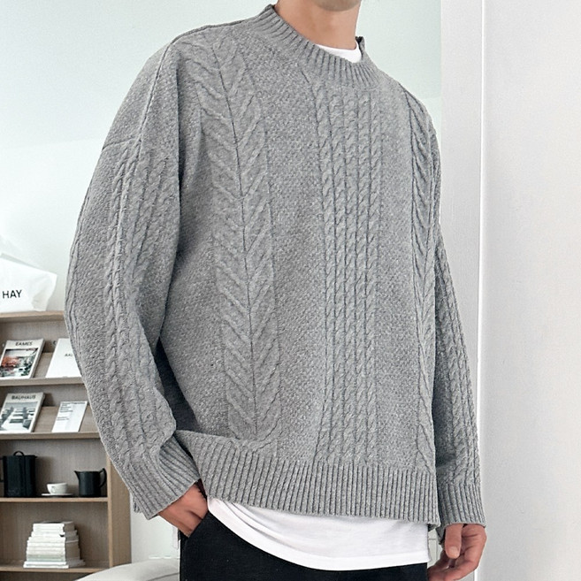 [데이즈] 꽈배기 케이블 라운드넥 니트 루즈핏 맨투맨