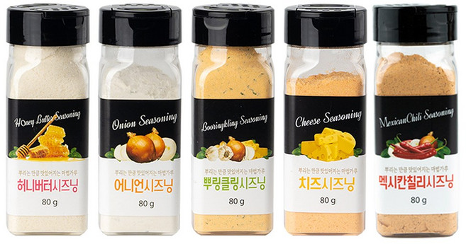 뿌링클 시즈닝 5종세트 치즈 어니언 허니버터 칠리 치킨 양념 가루, 5개, 80g