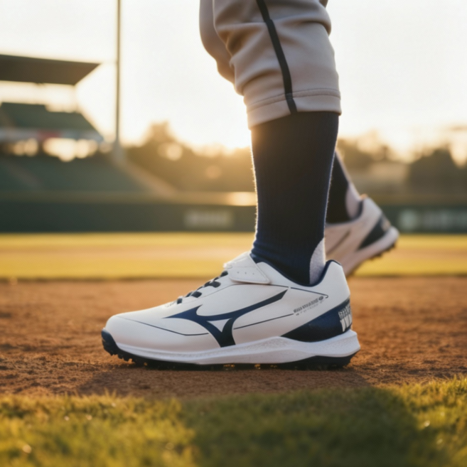 미즈노 유소년 야구화 인조잔디화 스파이크화 신발 청소년 운동화 화이트 네이비
